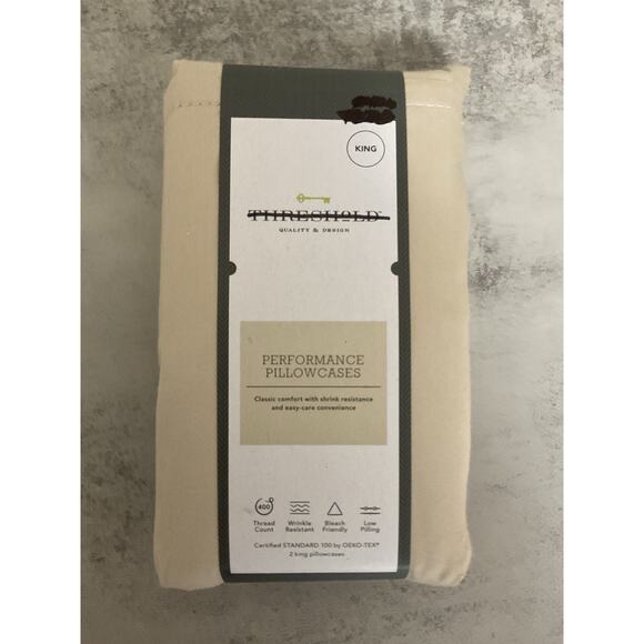 Threshold 2 King 400 Thread Count Solid Performance True Khaki Kpcase New - Picture 1 of 2